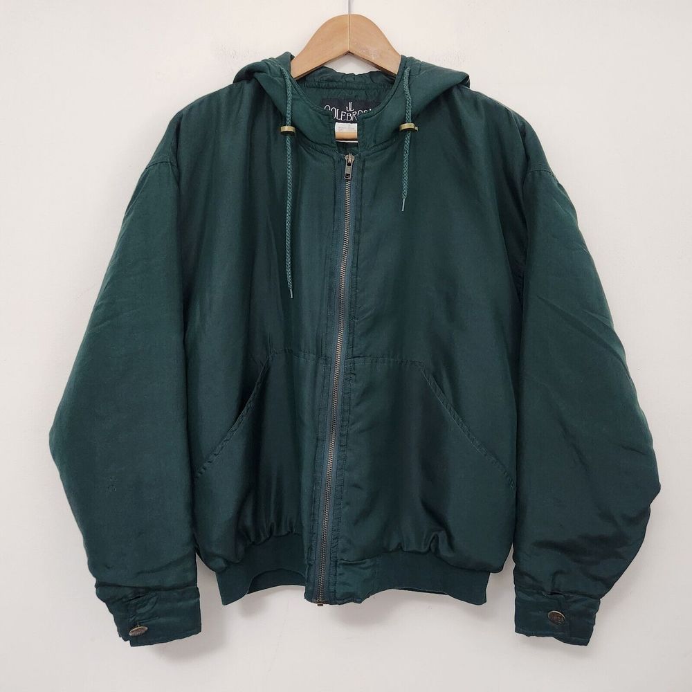 JL COLEBROOK Women's Green Puffer Jacket Full Zip 100% Silk Outer Shell Size S